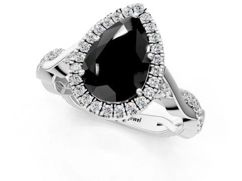 White gold Fancy Black Pear Cut Halo Twist Band with Four-Prong Setting_73