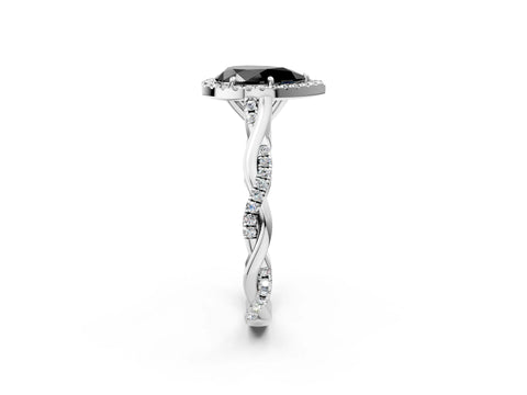 White gold Fancy Black Pear Cut Halo Twist Band with Four-Prong Setting_74