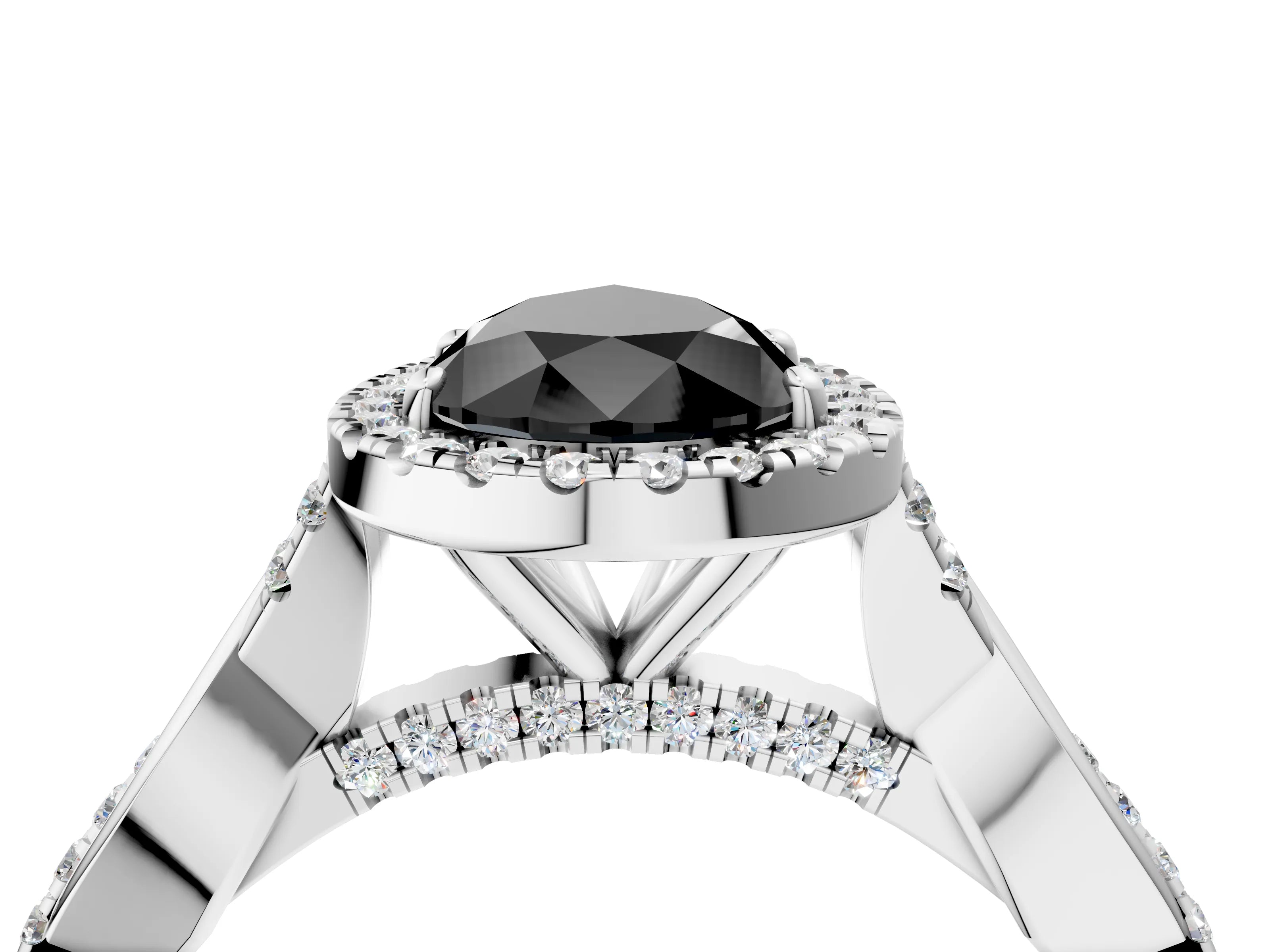 White gold Fancy Black Pear Cut Halo Twist Band with Four-Prong Setting_76