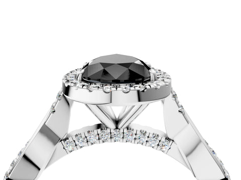 White gold Fancy Black Pear Cut Halo Twist Band with Four-Prong Setting_76