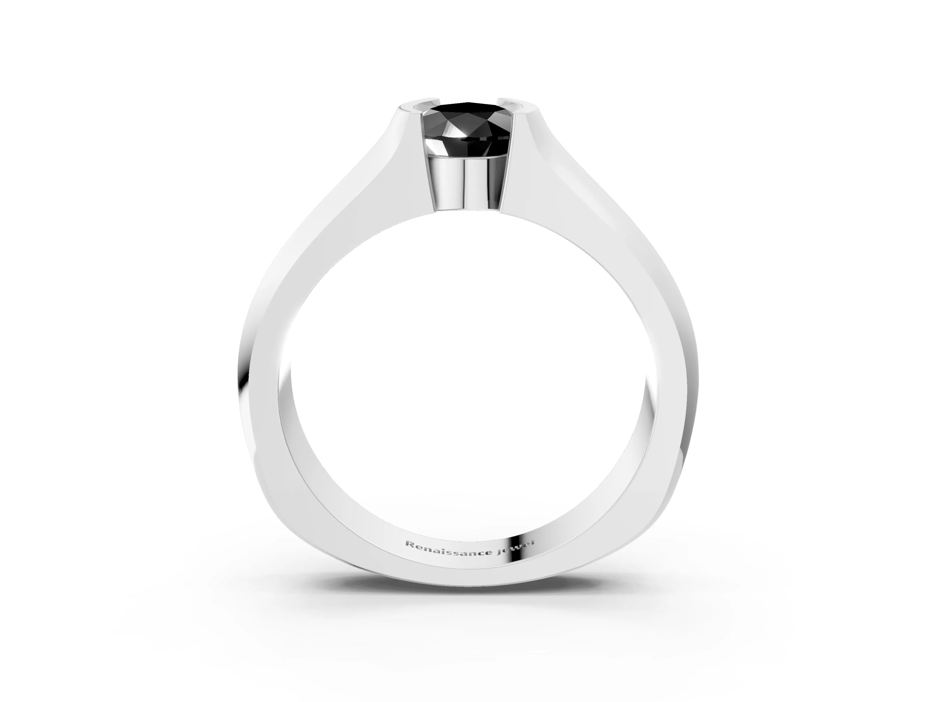 White gold Fancy Black Pear Cut Solitaire Bezel Set Diamond Ring with Wide Band_15