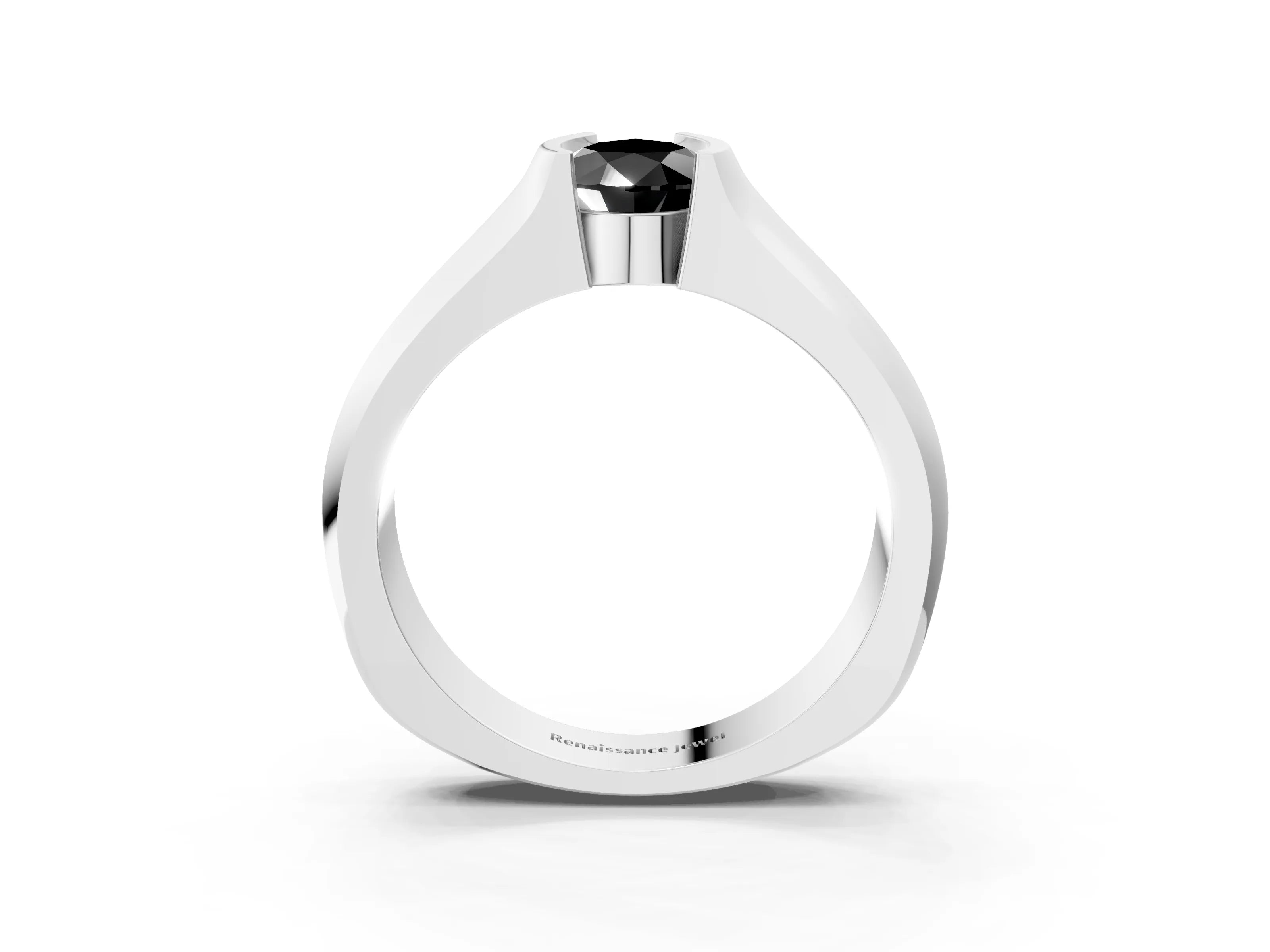 White gold Fancy Black Pear Cut Solitaire Bezel Set Diamond Ring with Wide Band_3