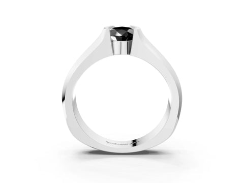 White gold Fancy Black Pear Cut Solitaire Bezel Set Diamond Ring with Wide Band_3