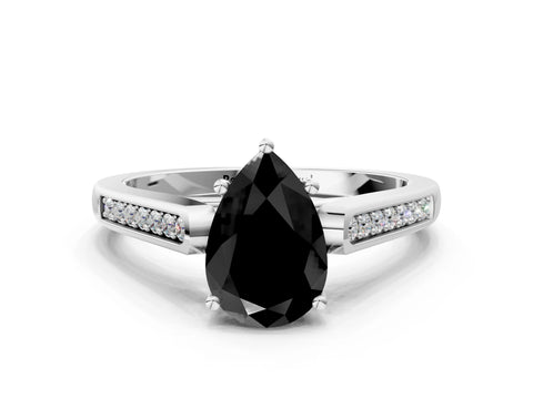 White gold Fancy Black Pear Cut Solitaire Cathedral Diamond Engagement Ring with Channel-Set Band and Four-Prong Setting_15