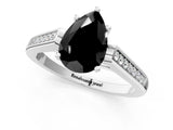 White gold Fancy Black Pear Cut Solitaire Cathedral Diamond Engagement Ring with Channel-Set Band and Four-Prong Setting_16