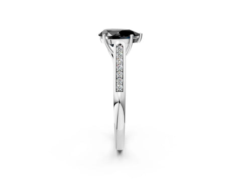 White gold Fancy Black Pear Cut Solitaire Cathedral Diamond Engagement Ring with Channel-Set Band and Four-Prong Setting_17