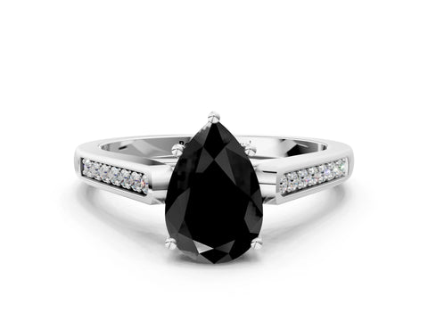 White gold Fancy Black Pear Cut Solitaire Cathedral Diamond Engagement Ring with Channel-Set Band and Four-Prong Setting_3