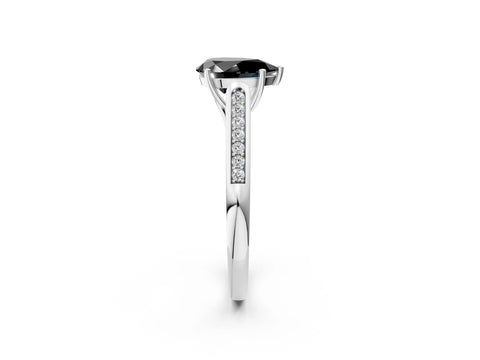 White gold Fancy Black Pear Cut Solitaire Cathedral Diamond Engagement Ring with Channel-Set Band and Four-Prong Setting_5