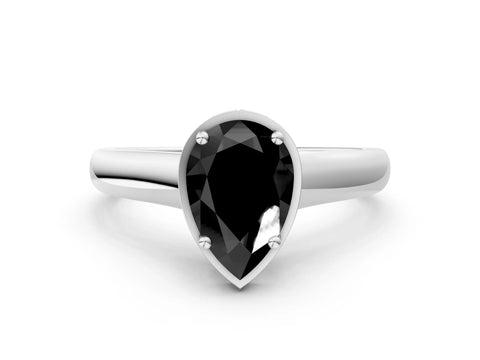 White gold Fancy Black Pear Cut Solitaire Diamond Engagement Ring with Four-Prong Setting and Tapered Band_12