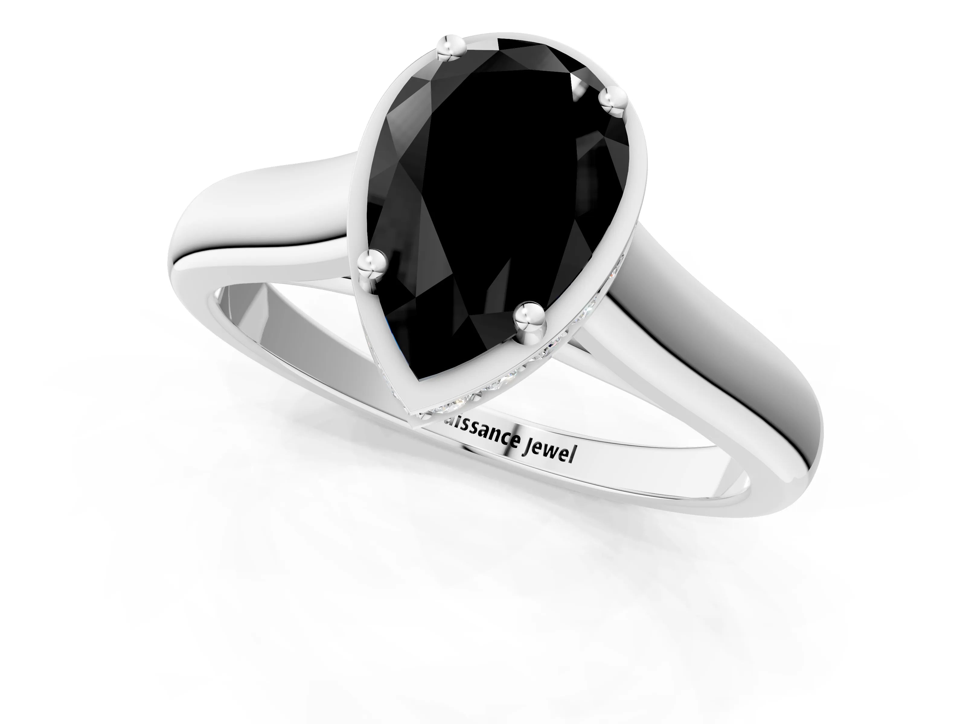White gold Fancy Black Pear Cut Solitaire Diamond Engagement Ring with Four-Prong Setting and Tapered Band_13