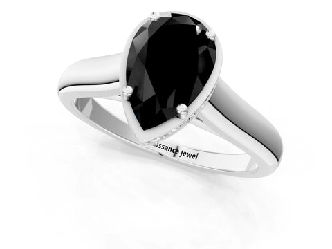 White gold Fancy Black Pear Cut Solitaire Diamond Engagement Ring with Four-Prong Setting and Tapered Band_13