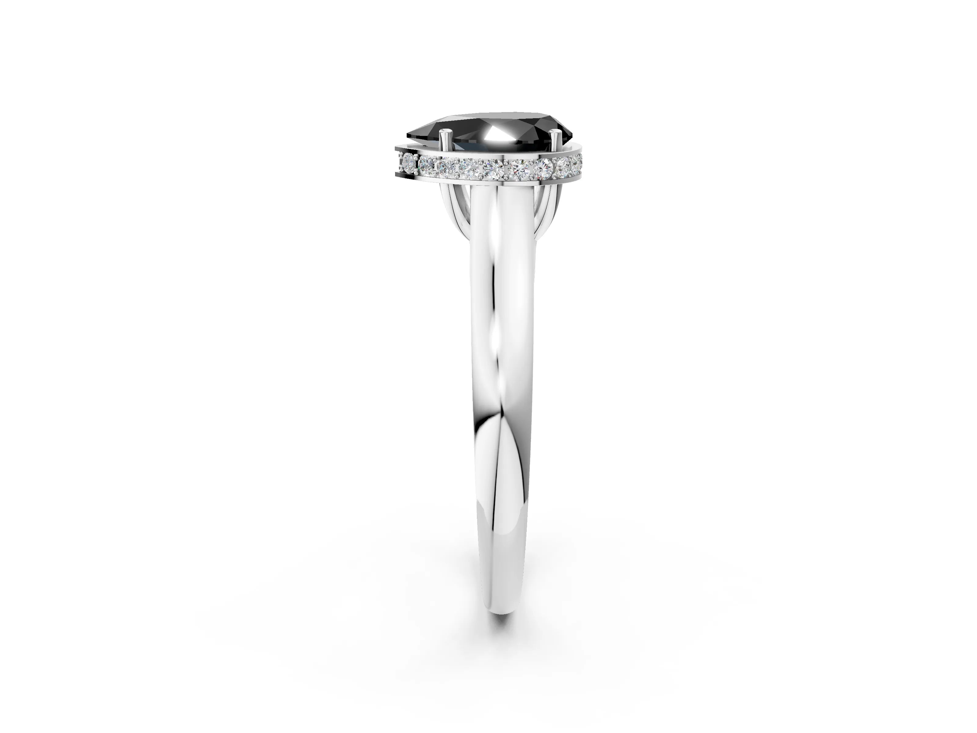 White gold Fancy Black Pear Cut Solitaire Diamond Engagement Ring with Four-Prong Setting and Tapered Band_14