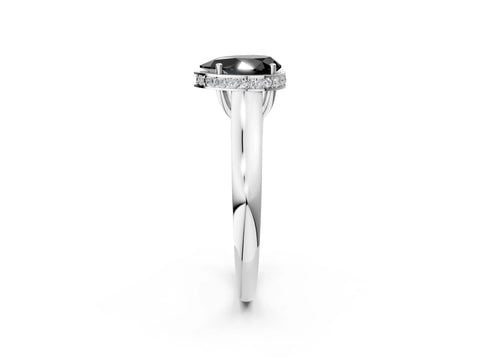 White gold Fancy Black Pear Cut Solitaire Diamond Engagement Ring with Four-Prong Setting and Tapered Band_14
