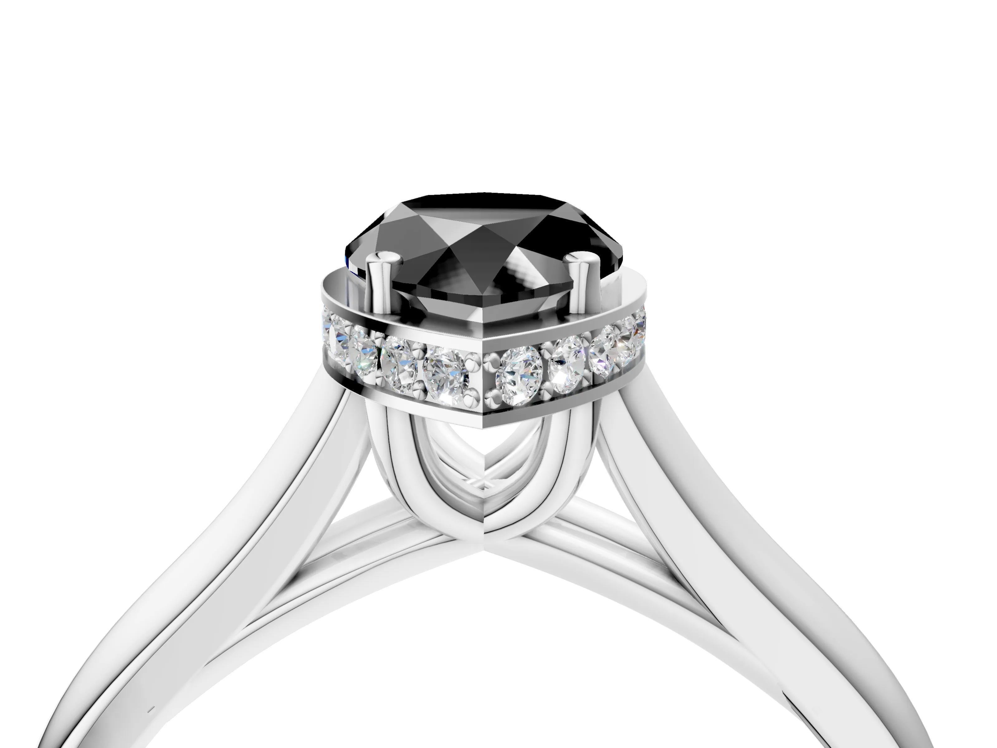 White gold Fancy Black Pear Cut Solitaire Diamond Engagement Ring with Four-Prong Setting and Tapered Band_16