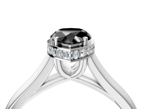 White gold Fancy Black Pear Cut Solitaire Diamond Engagement Ring with Four-Prong Setting and Tapered Band_16