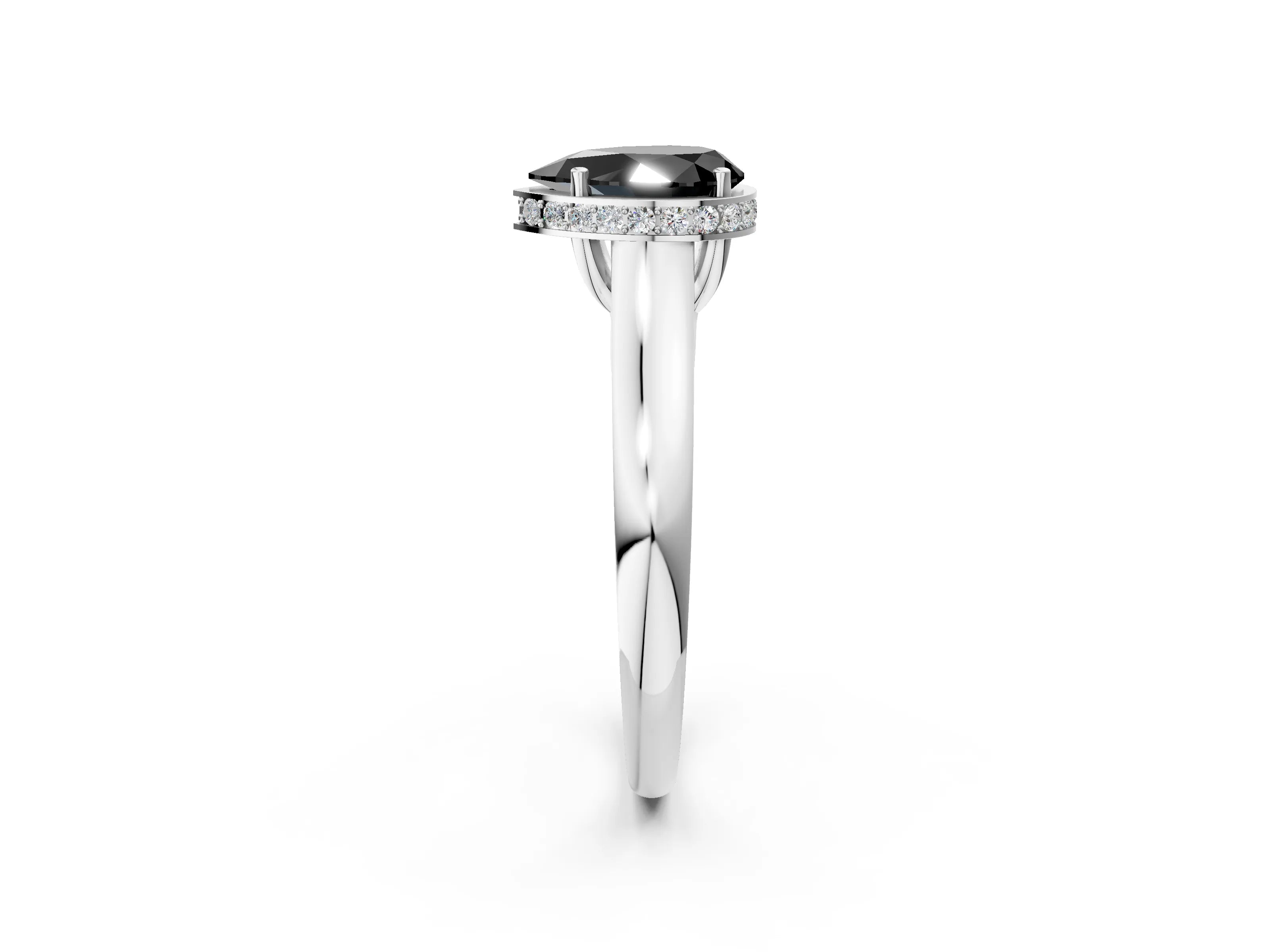 White gold Fancy Black Pear Cut Solitaire Diamond Engagement Ring with Four-Prong Setting and Tapered Band_2