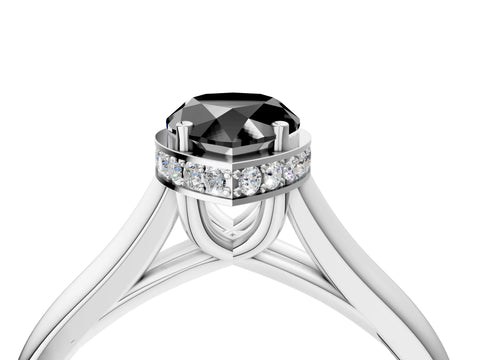 White gold Fancy Black Pear Cut Solitaire Diamond Engagement Ring with Four-Prong Setting and Tapered Band_4