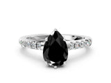 White gold Fancy Black Pear Cut Solitaire Diamond Engagement Ring with Pavé Band and Six-Prong Setting_12