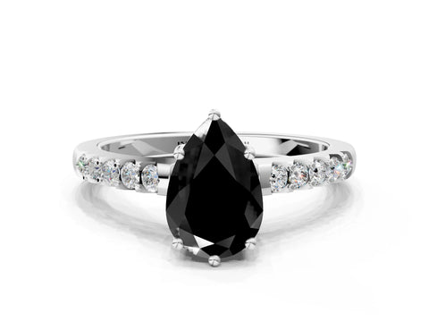 White gold Fancy Black Pear Cut Solitaire Diamond Engagement Ring with Pavé Band and Six-Prong Setting_12