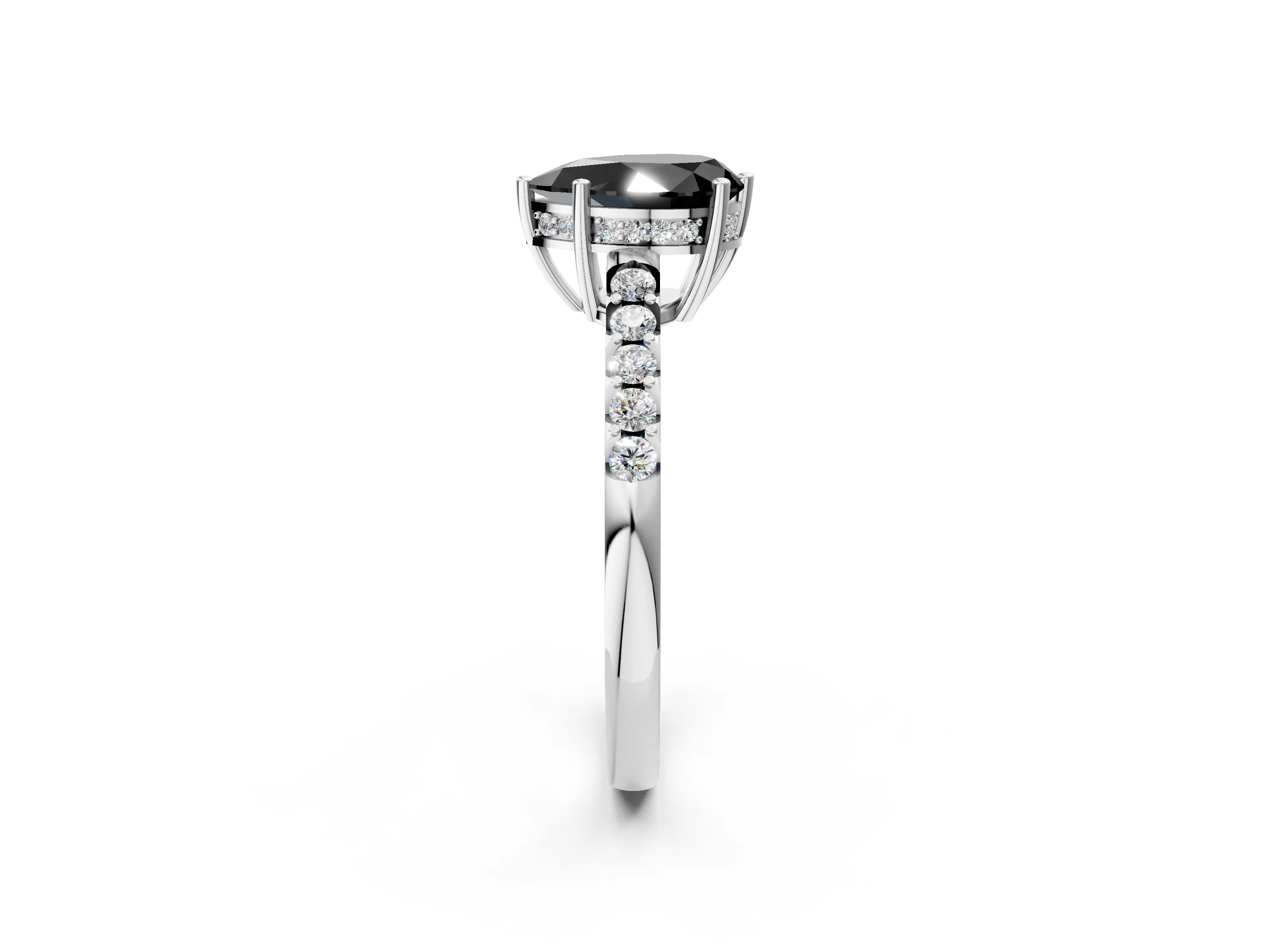 White gold Fancy Black Pear Cut Solitaire Diamond Engagement Ring with Pavé Band and Six-Prong Setting_14