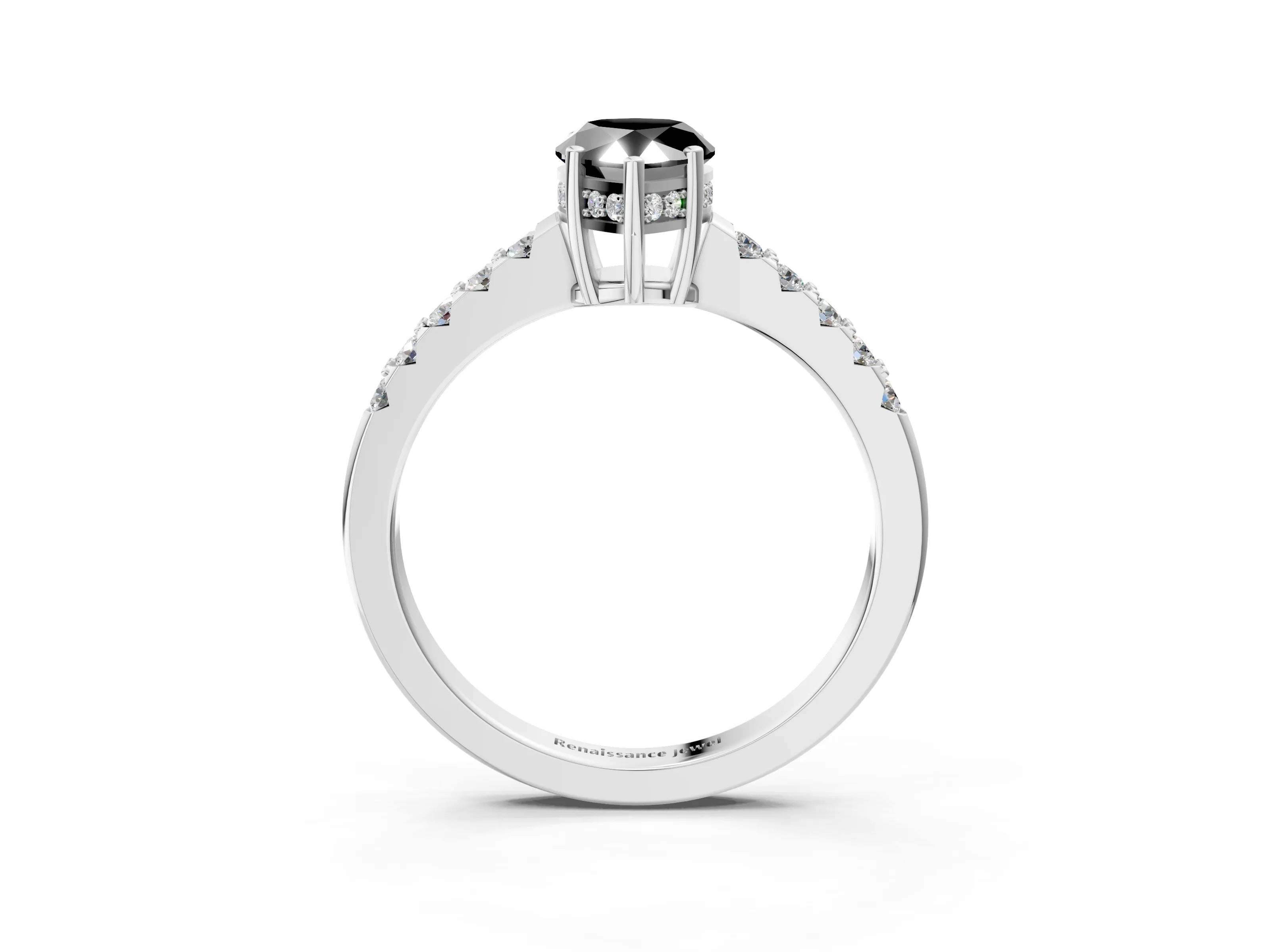 White gold Fancy Black Pear Cut Solitaire Diamond Engagement Ring with Pavé Band and Six-Prong Setting_15