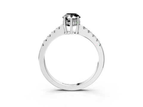 White gold Fancy Black Pear Cut Solitaire Diamond Engagement Ring with Pavé Band and Six-Prong Setting_15
