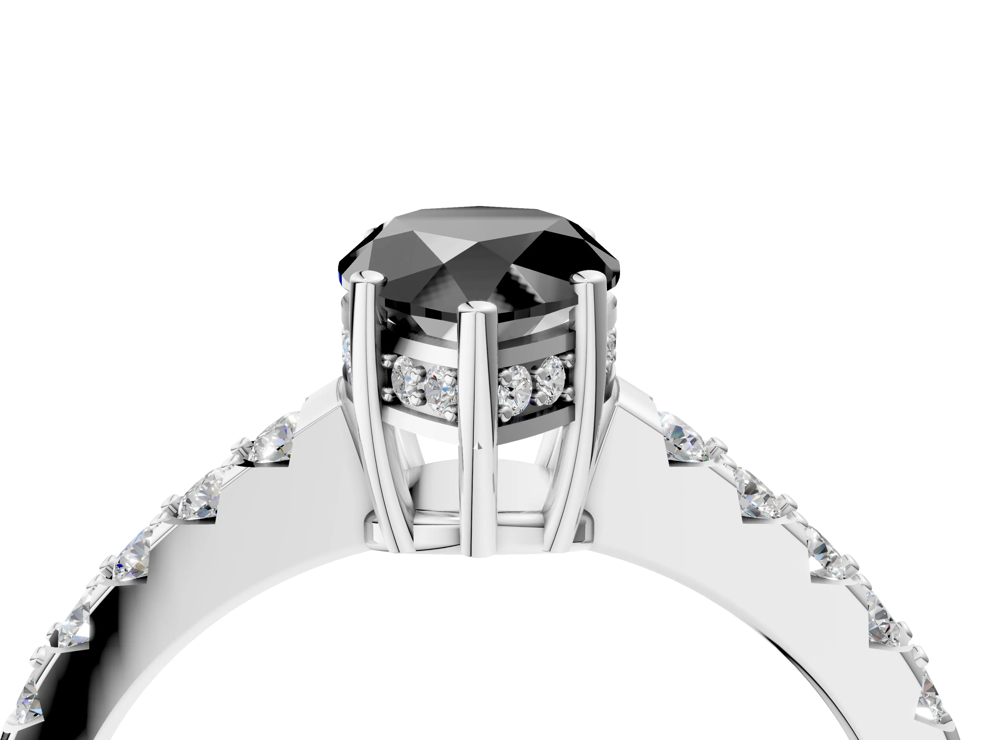 White gold Fancy Black Pear Cut Solitaire Diamond Engagement Ring with Pavé Band and Six-Prong Setting_16