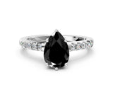 White gold Fancy Black Pear Cut Solitaire Diamond Engagement Ring with Pavé Band and Six-Prong Setting_24