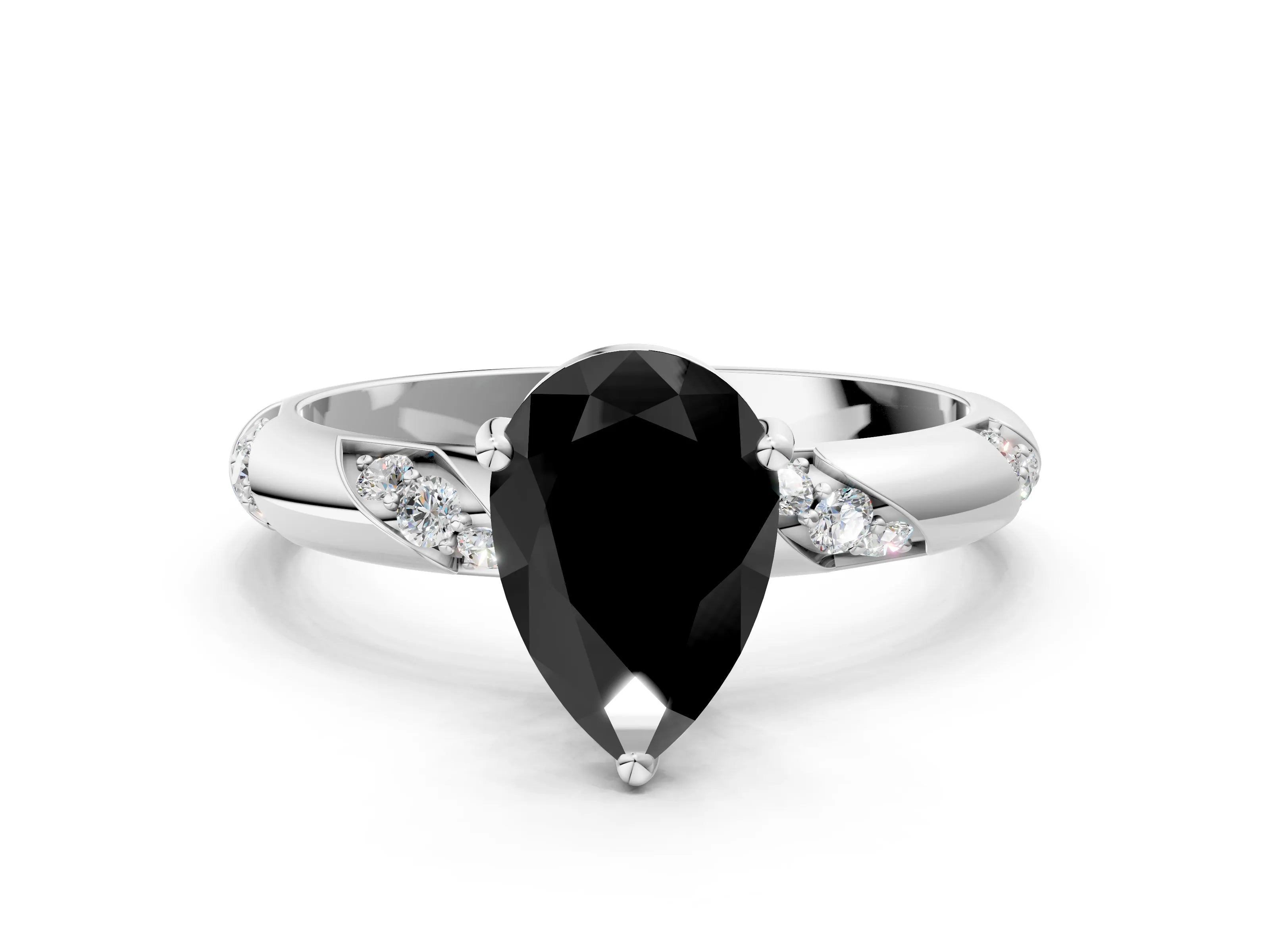 White gold Fancy Black Pear Cut Solitaire Diamond Engagement Ring with Twisted Pave Band and Four-Prong Setting_19