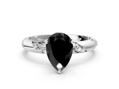 White gold Fancy Black Pear Cut Solitaire Diamond Engagement Ring with Twisted Pave Band and Four-Prong Setting_19
