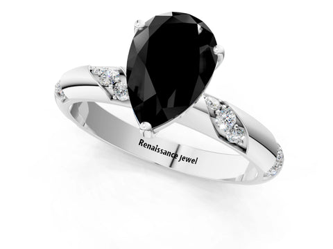 White gold Fancy Black Pear Cut Solitaire Diamond Engagement Ring with Twisted Pave Band and Four-Prong Setting_20