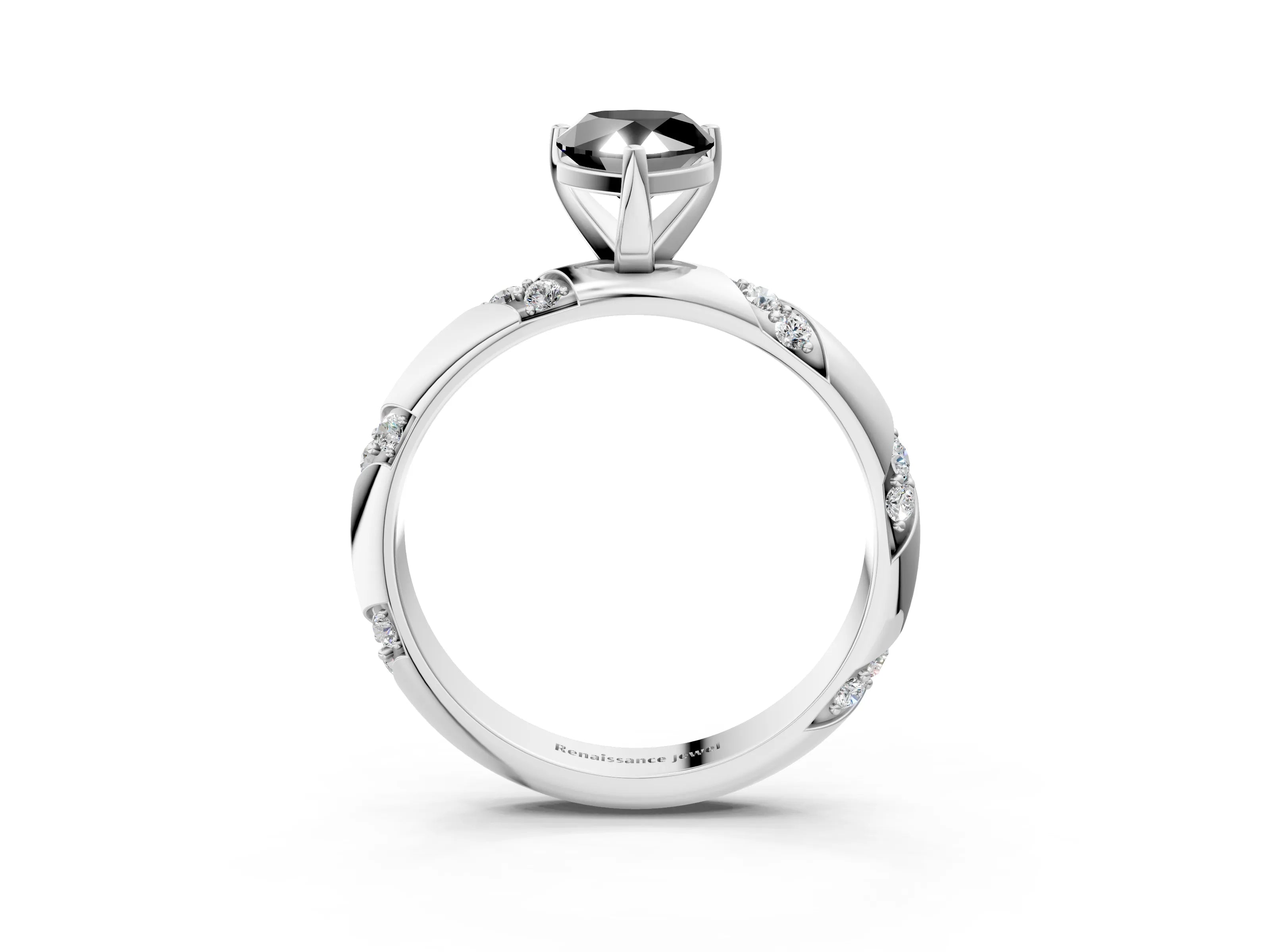 White gold Fancy Black Pear Cut Solitaire Diamond Engagement Ring with Twisted Pave Band and Four-Prong Setting_22