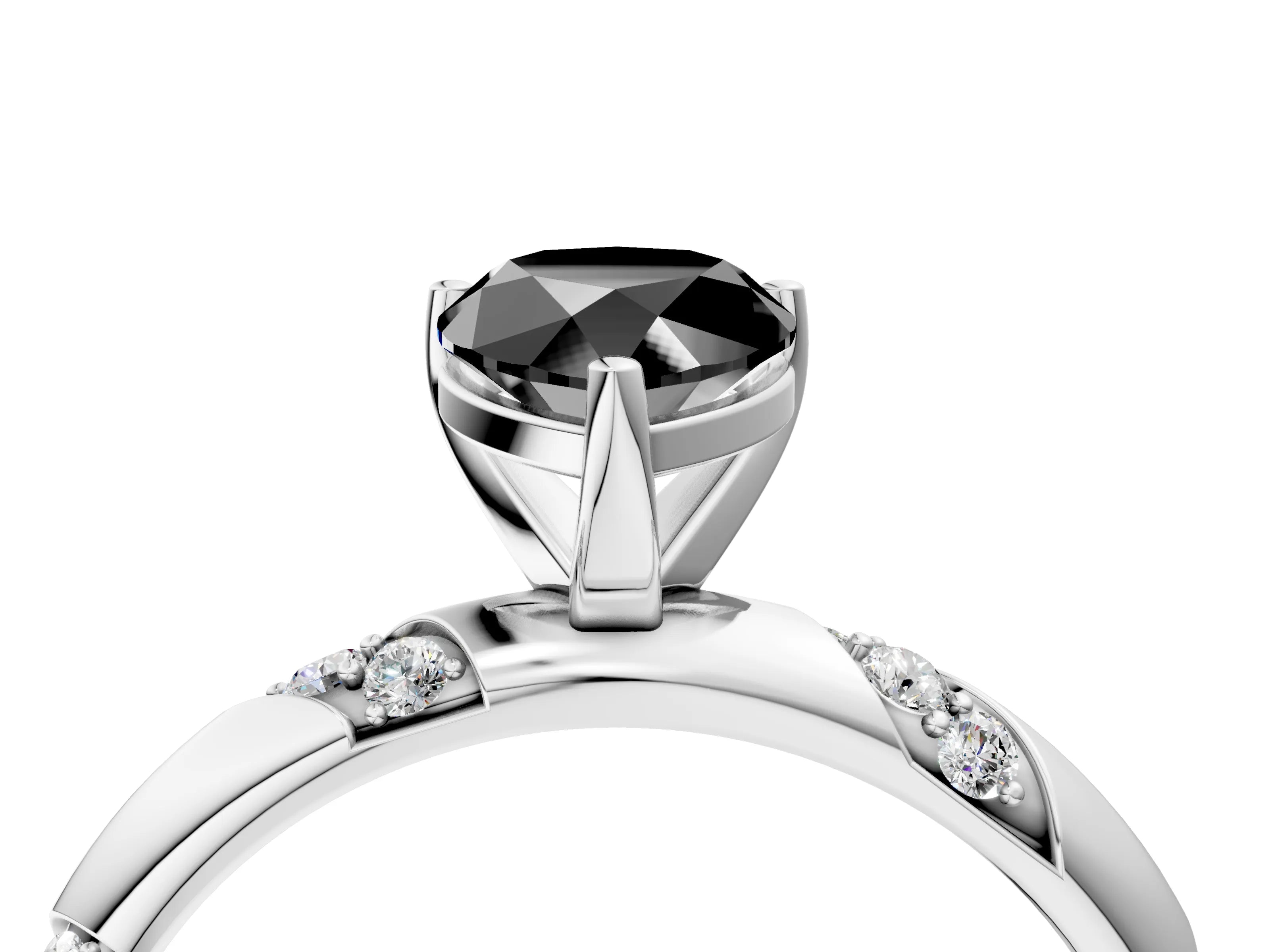 White gold Fancy Black Pear Cut Solitaire Diamond Engagement Ring with Twisted Pave Band and Four-Prong Setting_23