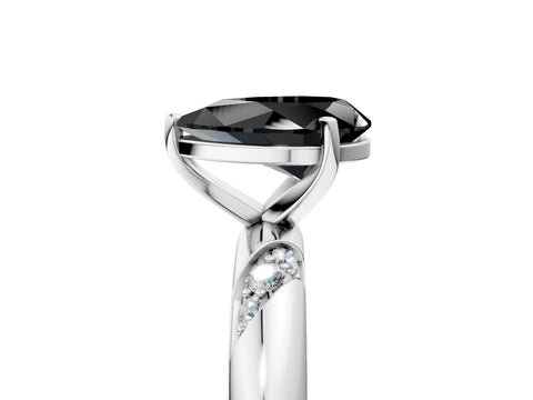 White gold Fancy Black Pear Cut Solitaire Diamond Engagement Ring with Twisted Pave Band and Four-Prong Setting_24