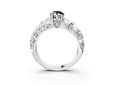 White gold Fancy Black Pear Cut Solitaire Diamond Leaf-Inspired Vine Band Ring with Prong Setting_3