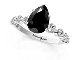 White gold Fancy Black Pear Cut Solitaire Diamond Ring with Pave Band and Four-Prong Setting_1