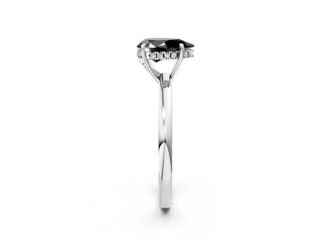 White gold Fancy Black Pear Cut Solitaire Diamond Ring with Prong Setting and Plain Band_14