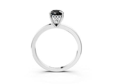 White gold Fancy Black Pear Cut Solitaire Diamond Ring with Prong Setting and Plain Band_15