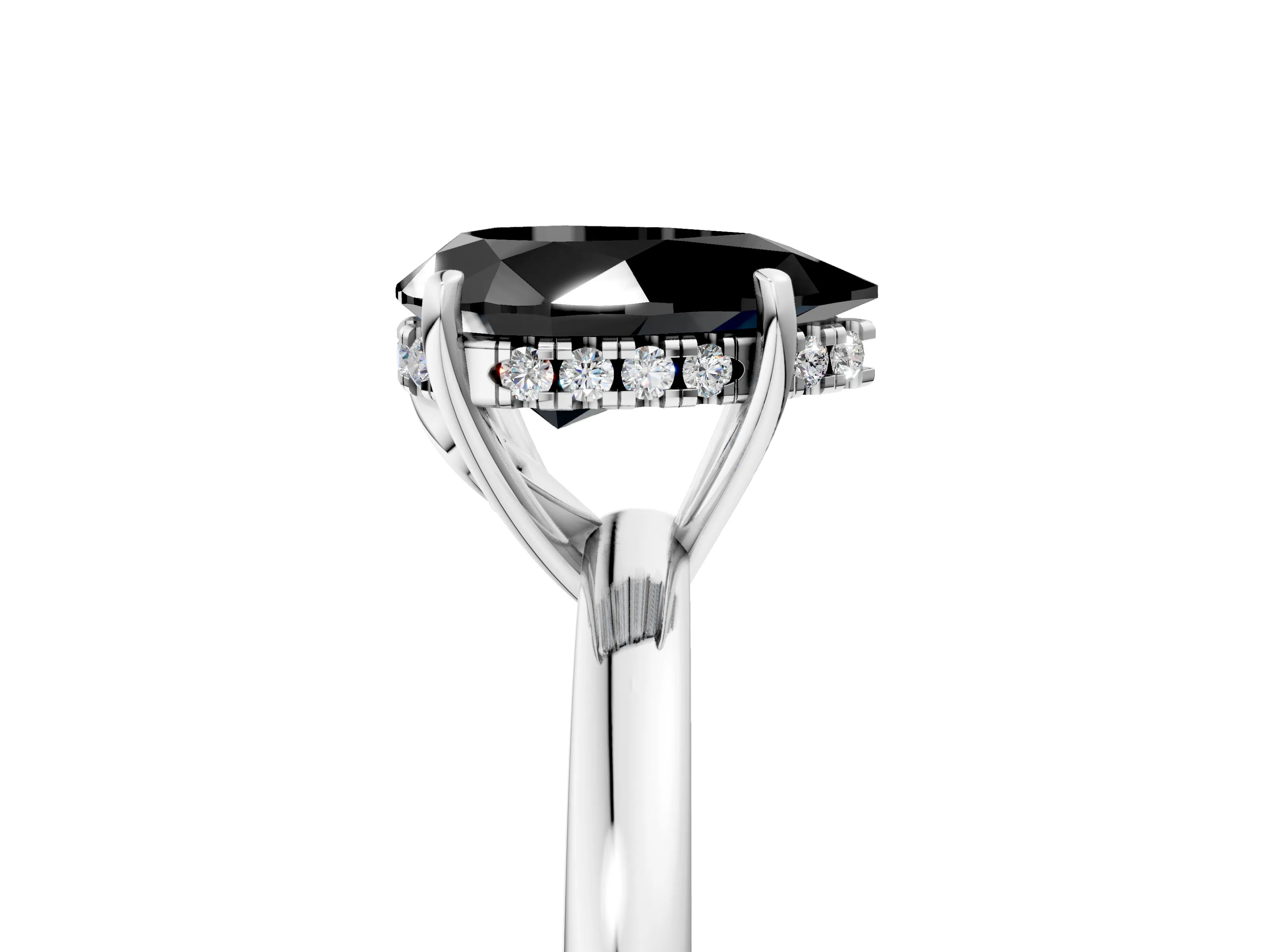 White gold Fancy Black Pear Cut Solitaire Diamond Ring with Prong Setting and Plain Band_17