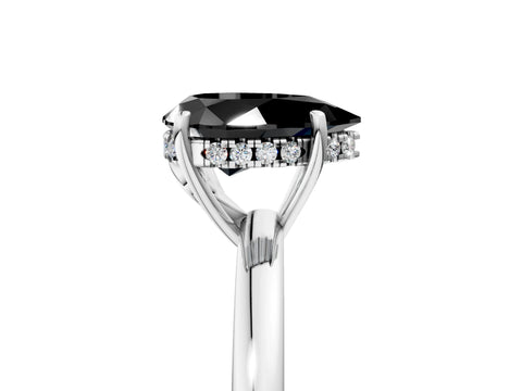 White gold Fancy Black Pear Cut Solitaire Diamond Ring with Prong Setting and Plain Band_17