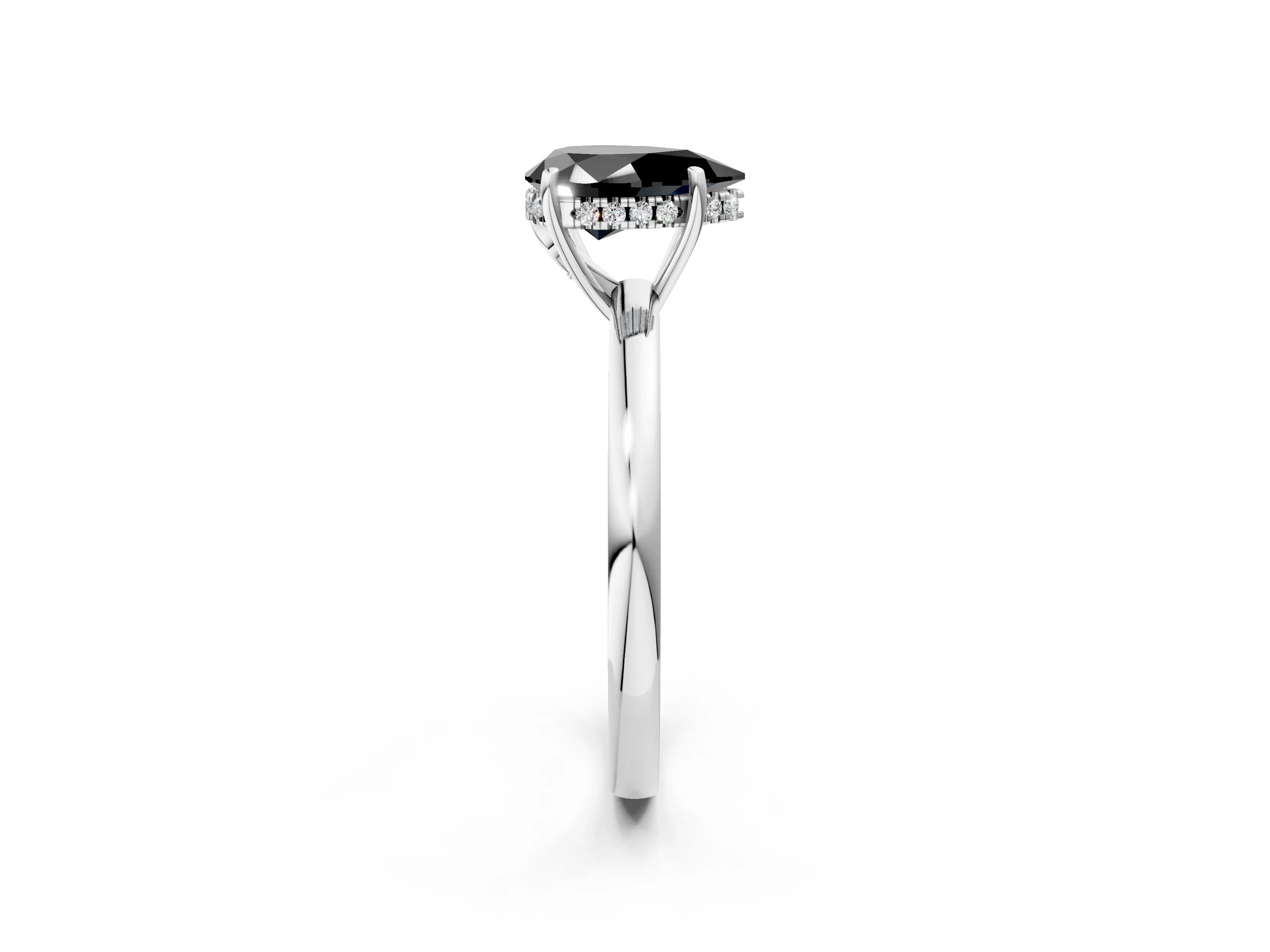 White gold Fancy Black Pear Cut Solitaire Diamond Ring with Prong Setting and Plain Band_2
