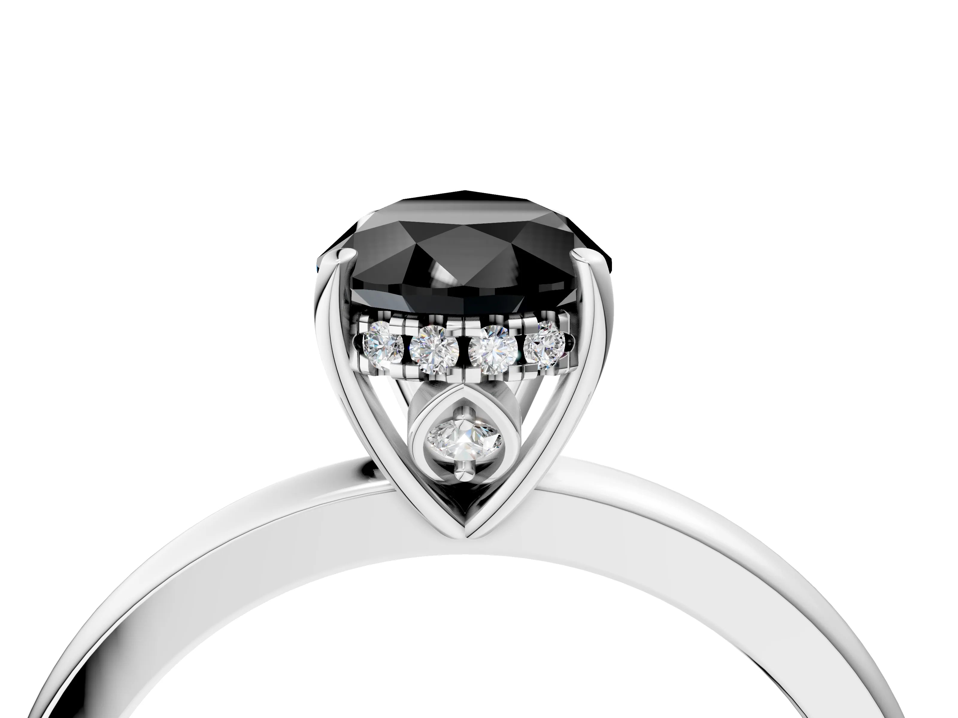 White gold Fancy Black Pear Cut Solitaire Diamond Ring with Prong Setting and Plain Band_4