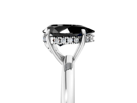 White gold Fancy Black Pear Cut Solitaire Diamond Ring with Prong Setting and Plain Band_5