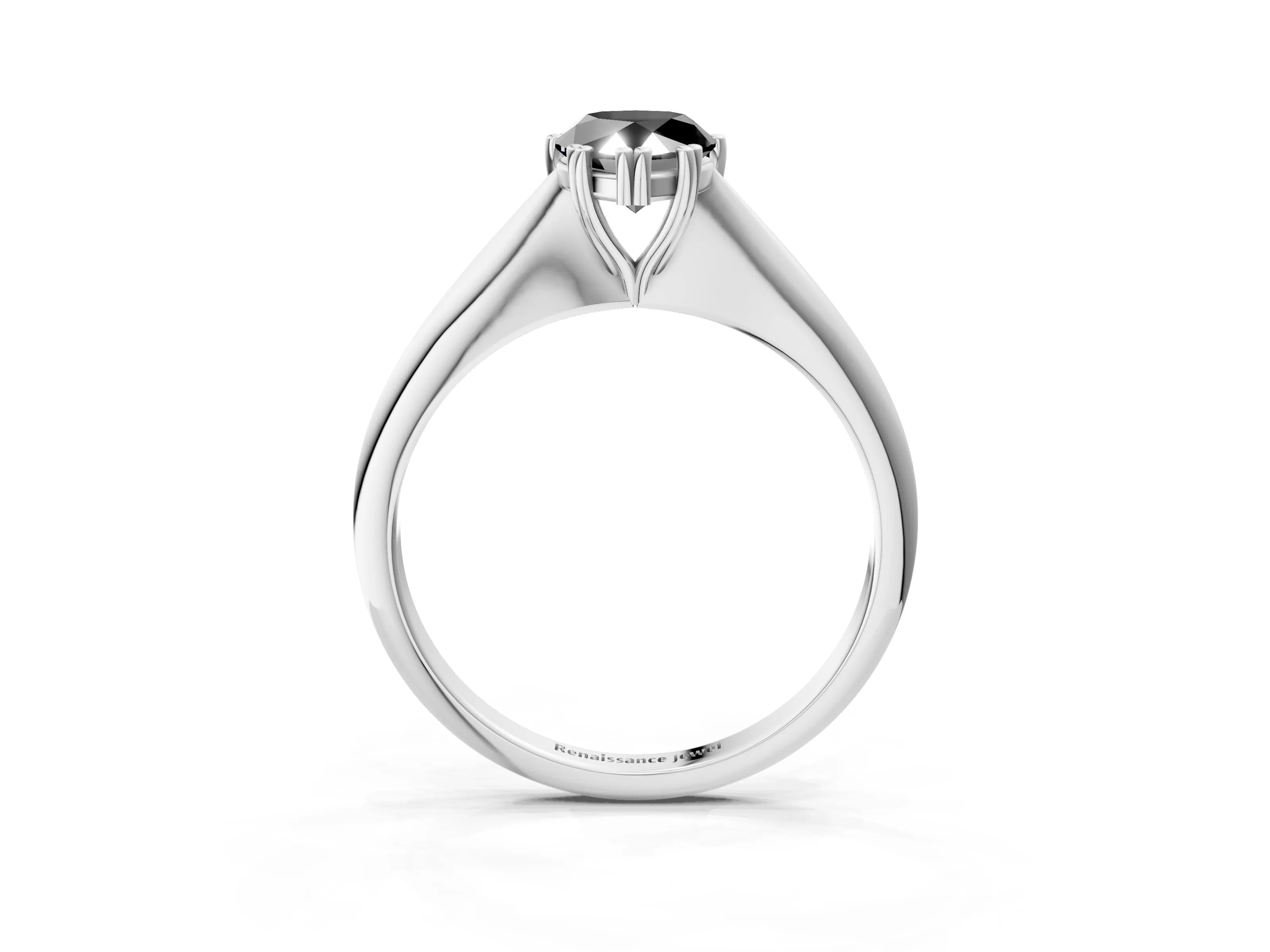 White gold Fancy Black Pear Cut Solitaire Diamond Ring with Six-Prong Setting and Classic Band_3