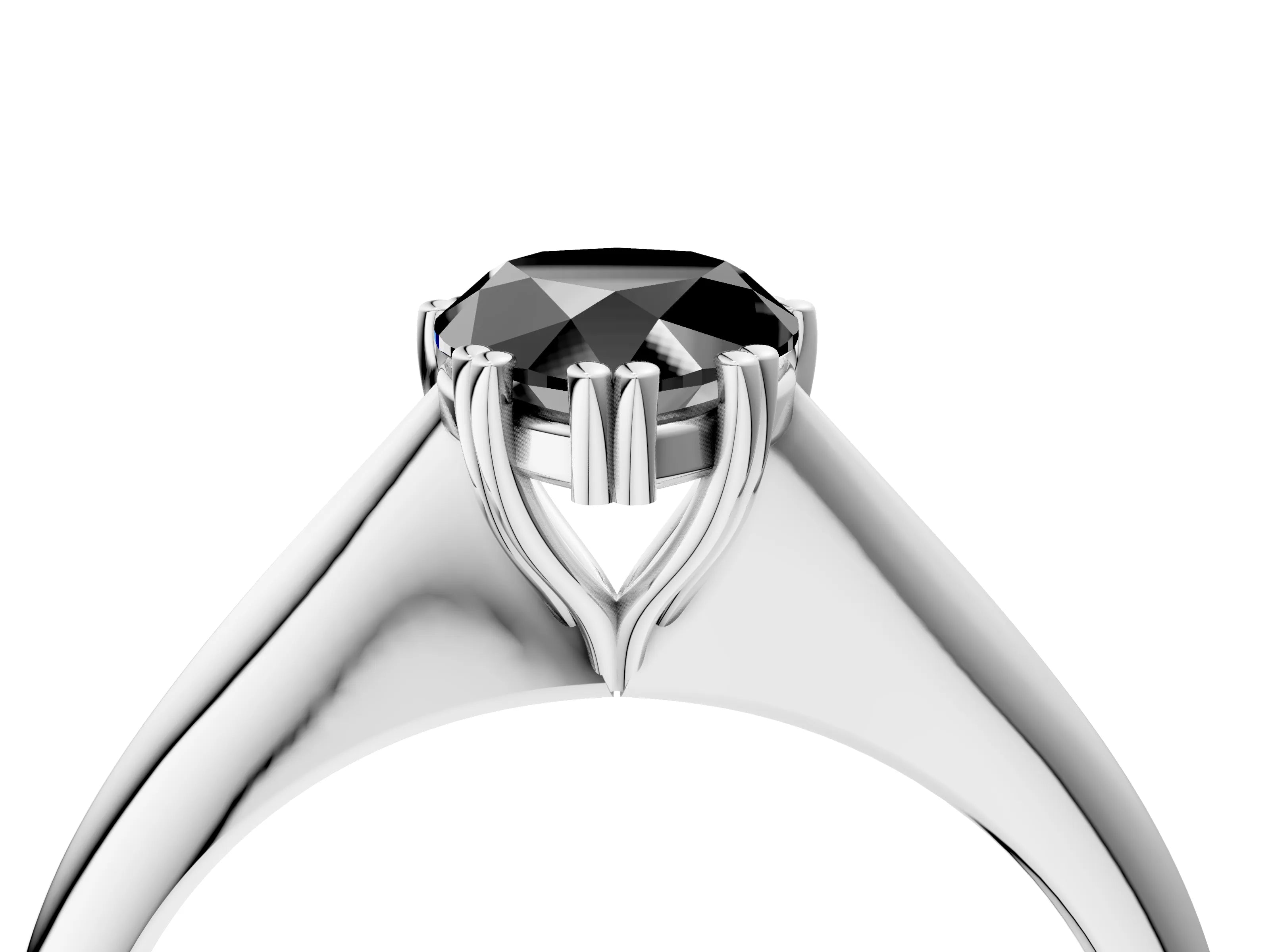 White gold Fancy Black Pear Cut Solitaire Diamond Ring with Six-Prong Setting and Classic Band_4