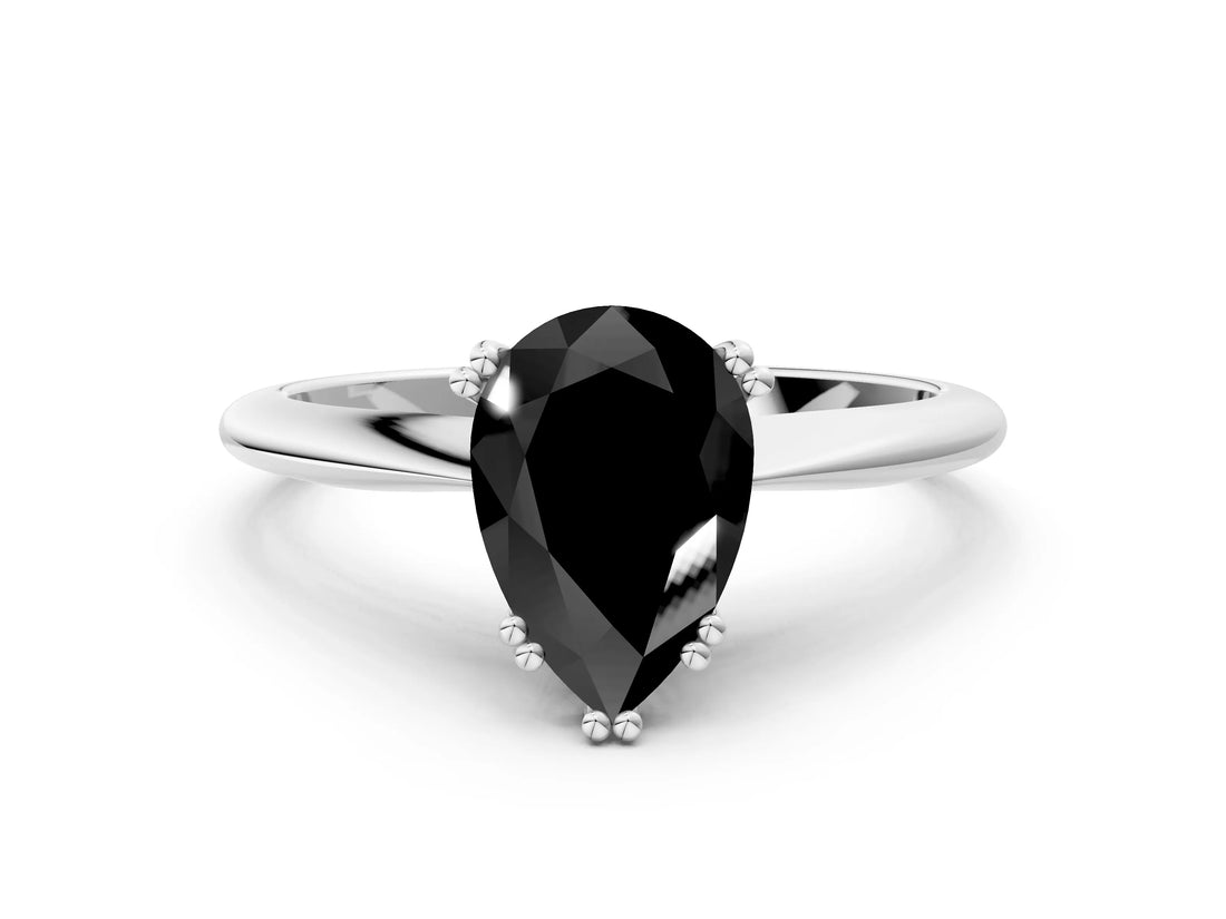 White gold Fancy Black Pear Cut Solitaire Diamond Ring with Six-Prong Setting and Classic Band_50