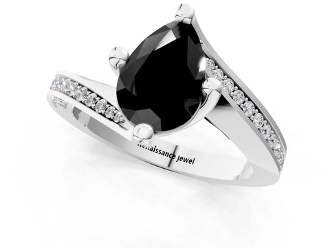 White gold Fancy Black Pear Cut Solitaire Diamond Twist Band with Pavé Setting and Four-Prong Setting_13