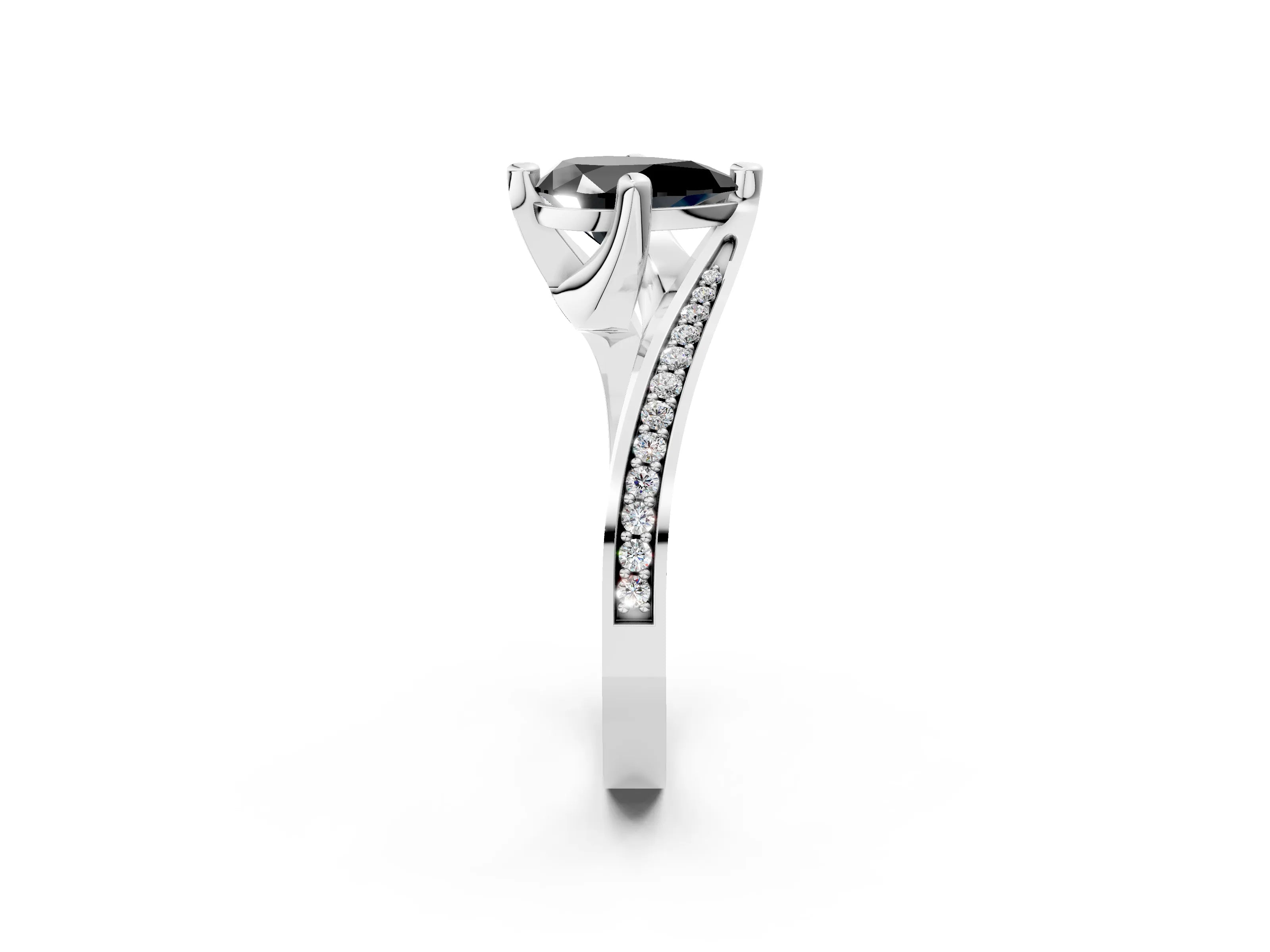 White gold Fancy Black Pear Cut Solitaire Diamond Twist Band with Pavé Setting and Four-Prong Setting_14