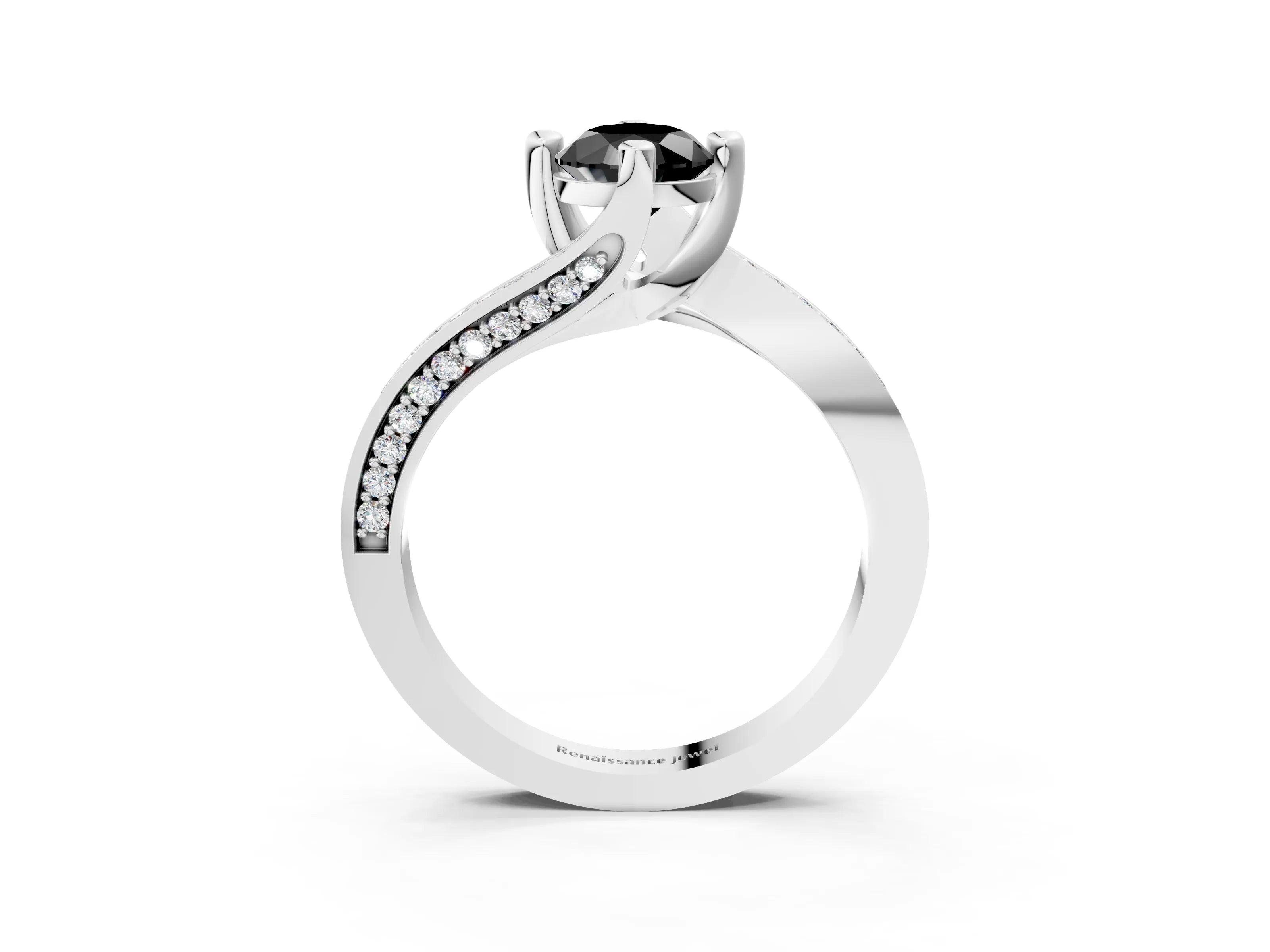 White gold Fancy Black Pear Cut Solitaire Diamond Twist Band with Pavé Setting and Four-Prong Setting_15