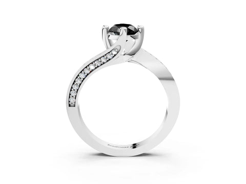 White gold Fancy Black Pear Cut Solitaire Diamond Twist Band with Pavé Setting and Four-Prong Setting_15